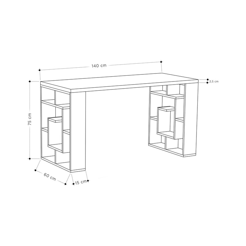 Birou Maze, alb/stejar inchis, PAL melaminat, 140x60x75 cm