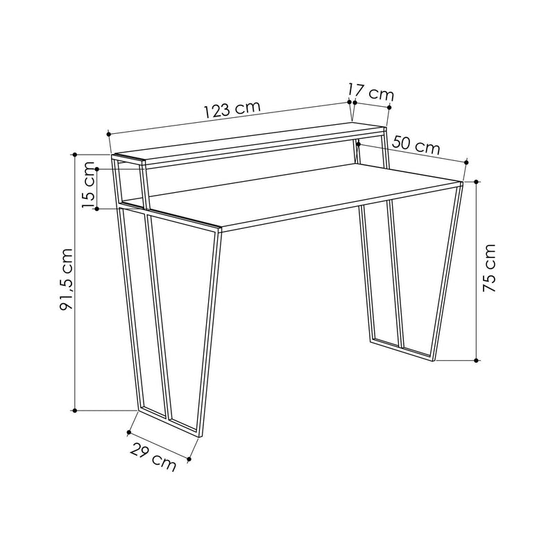 Masa birou 855DTE3839, stejar/negru, PAL melaminat/metal, 123x50x92 cm