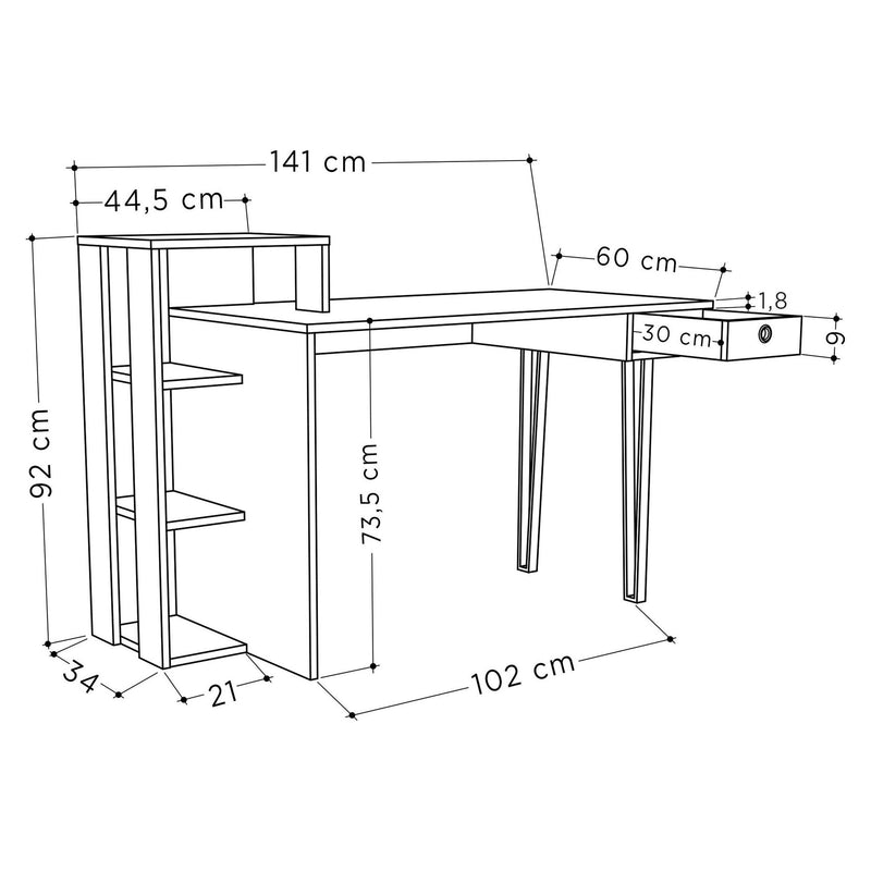 Birou LOYD, alb/bej/negru, PAL melaminat, 141x60x92 cm