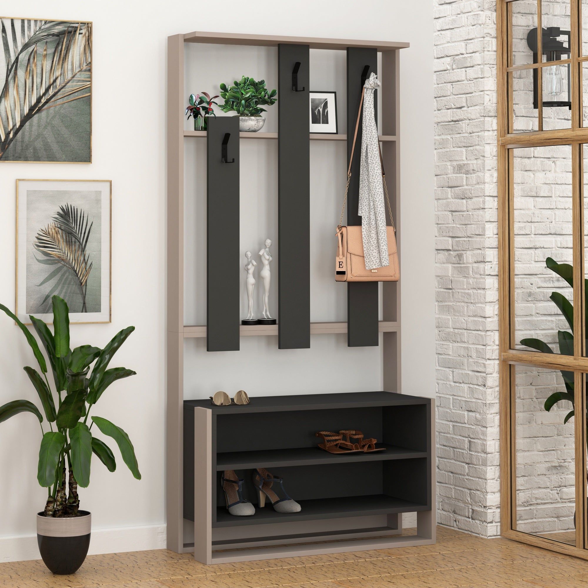 Mobilier hol 855DTE4017, bej/gri antracit, PAL melaminat, 90x36x180 cm