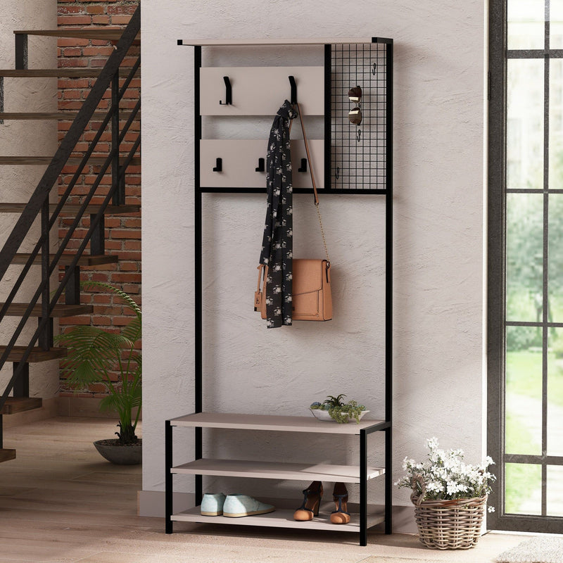 Mobilier hol NOMAD PORTMANTO, bej/negru, PAL melaminat/metal, 78x30x182 cm