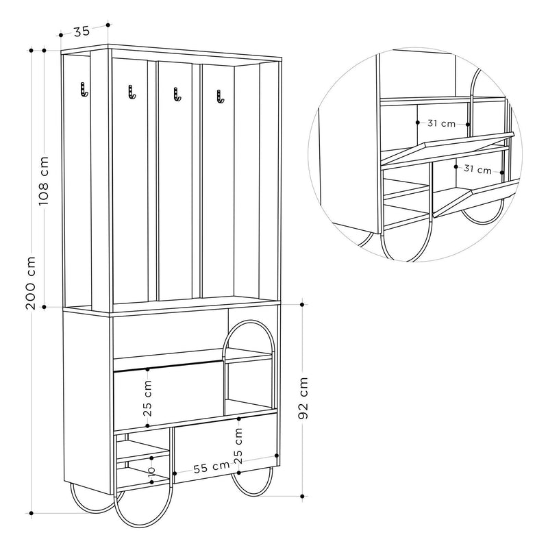 Mobilier hol NORFOLK, bej/gri, PAL melaminat/metal, 97x35x200 cm