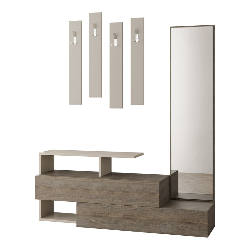 Mobilier hol RAMDA, nuc/bej, PAL melaminat/metal, 137x35x154 cm