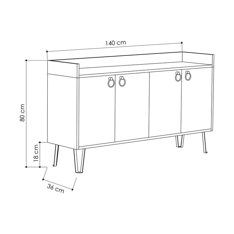 Comoda DEA, stejar/gri antracit, PAL melaminat/metal, 140x36x80 cm