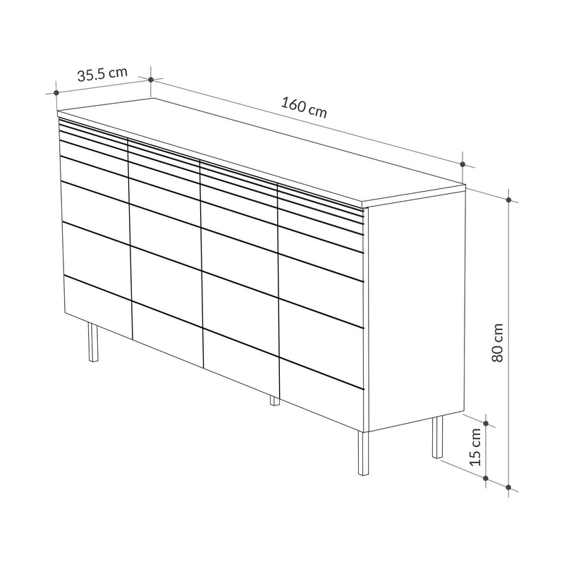 Comoda ARYA, alb/gri, PAL melaminat, 160x36x80 cm