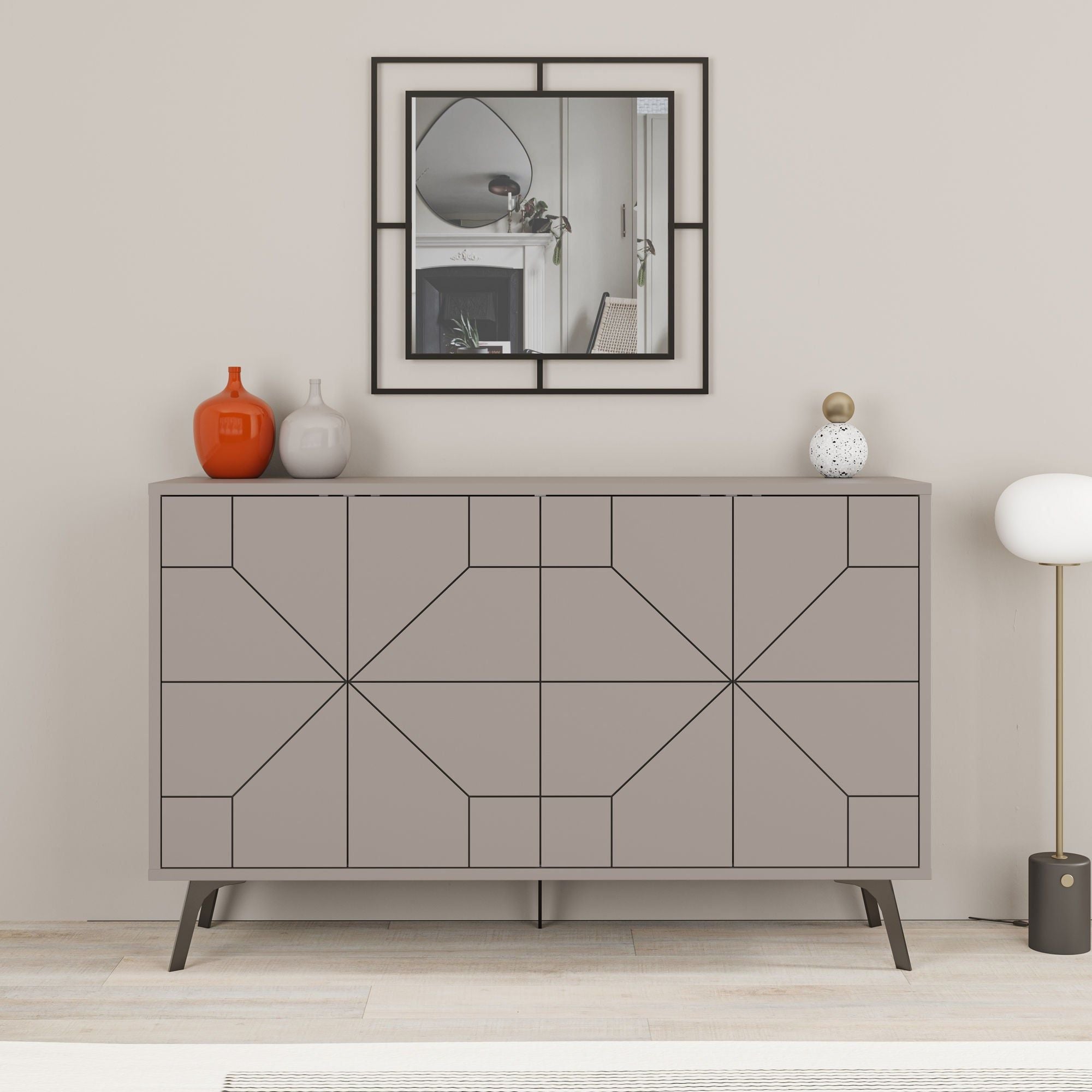 Comoda DUNE, gri/negru, PAL melaminat, 123x35x77 cm