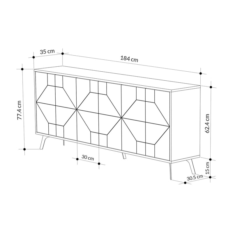 Comoda Dune, alb/gri, PAL melaminat, 184x35x77 cm