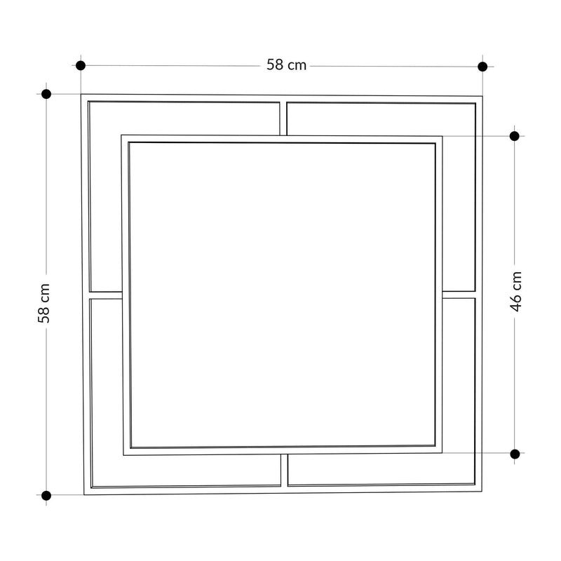 Oglinda perete Corner, negru, metal/sticla, 58x58 cm