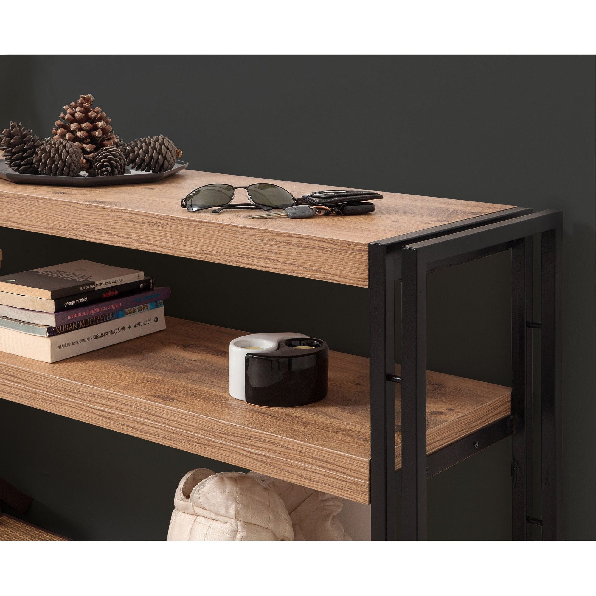 Consola COSMO DRESUAR, stejar/negru, PAL melaminat/metal, 140x35x80 cm