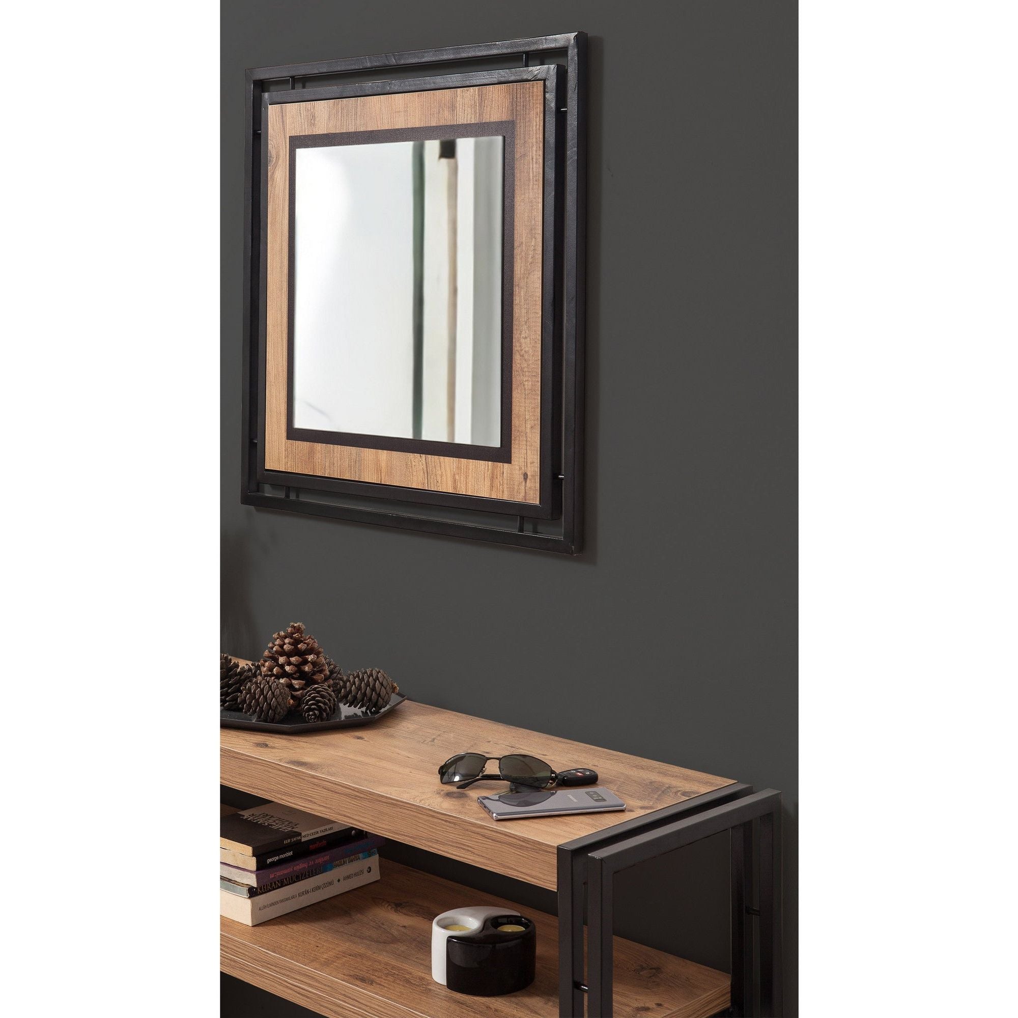 Consola COSMO DRESUAR, stejar/negru, PAL melaminat/metal, 140x35x80 cm