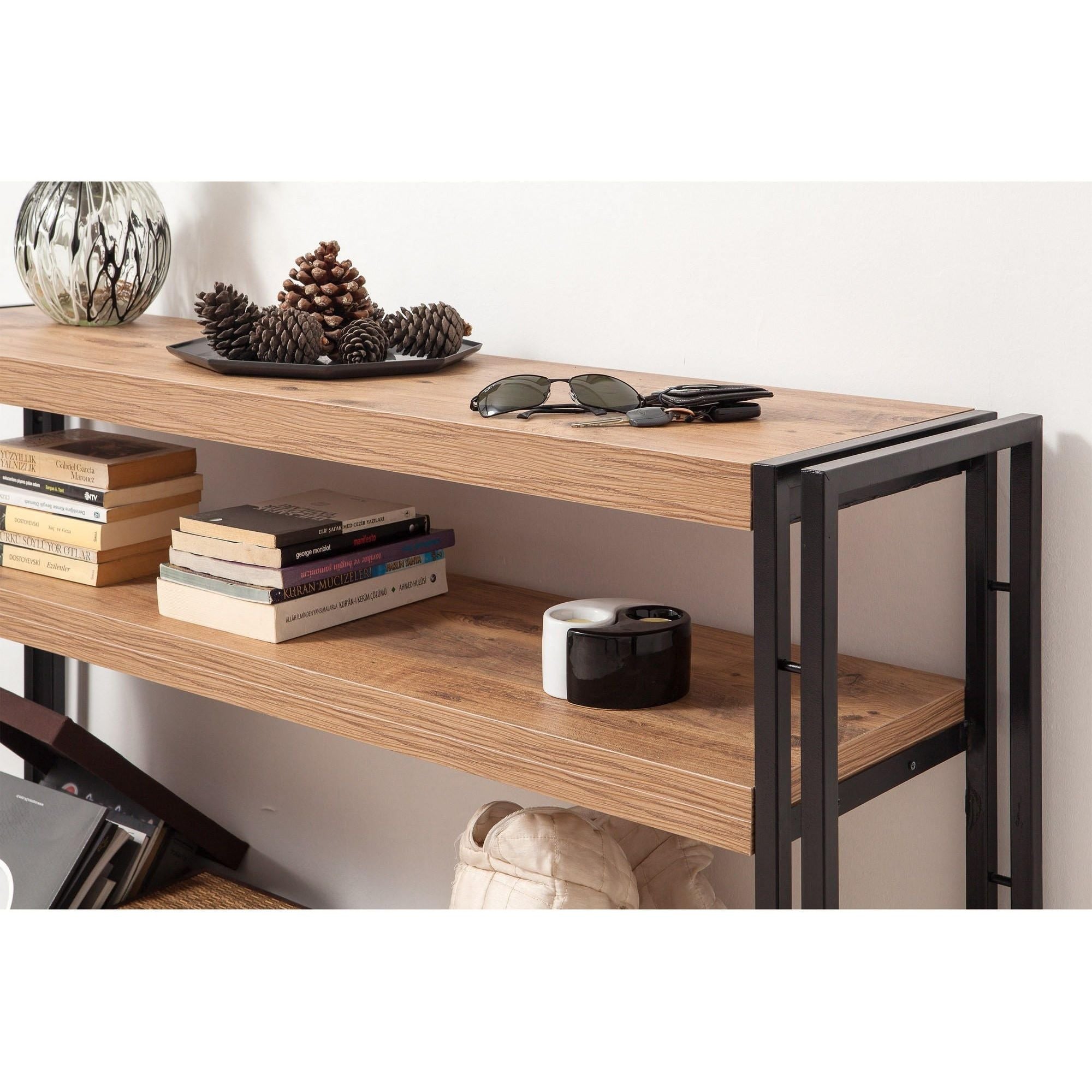 Consola COSMO DRESUAR, stejar/negru, PAL melaminat/metal, 140x35x80 cm