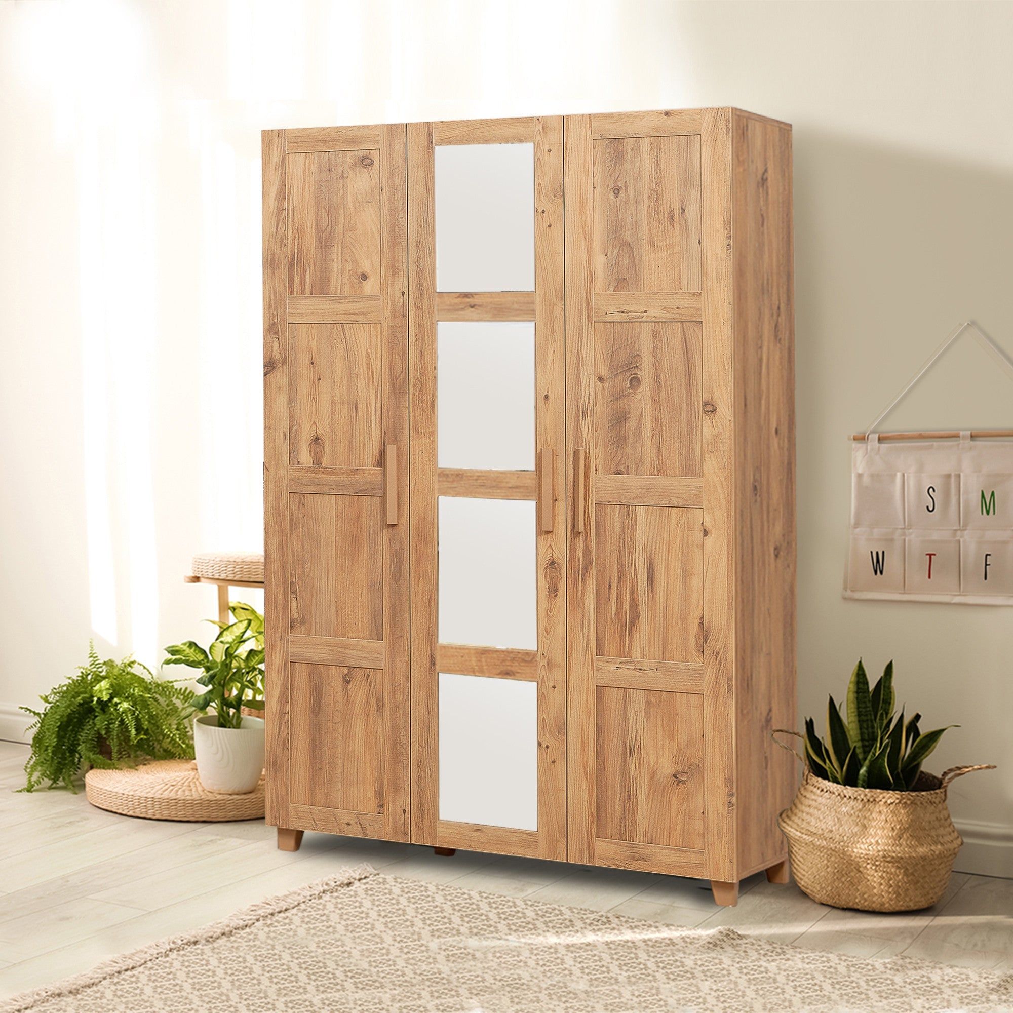Dulap HEDERA 2, stejar auriu, PAL melaminat, cu 3 usi, 120x48x189 cm
