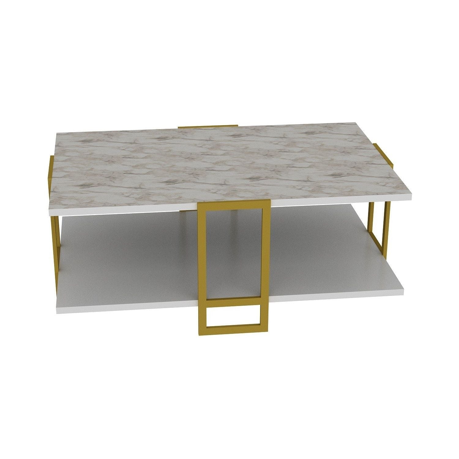 Masuta cafea Polka, alb cu efect de marmura/auriu, PAL melaminat/metal, 92x62x37 cm
