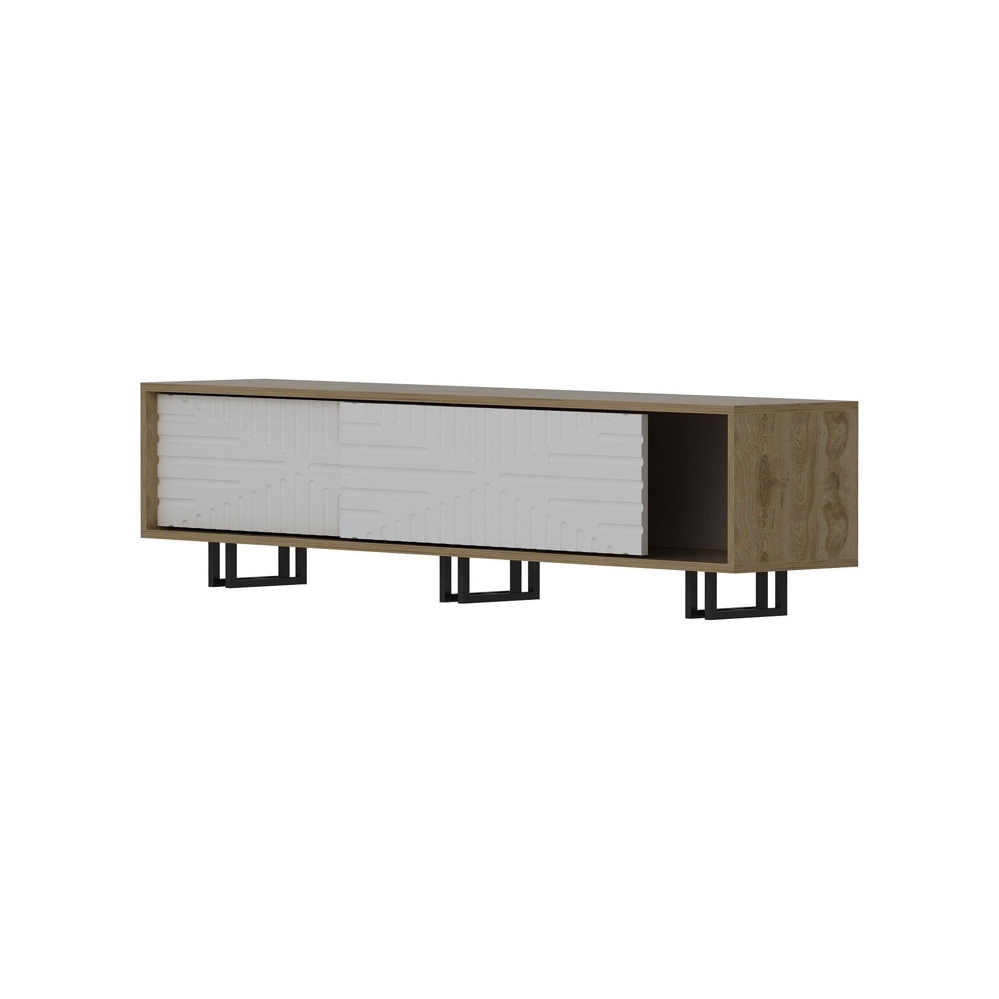 Comoda TV Askal, stejar/alb, PAL melaminat/metal, 180x35x47 cm