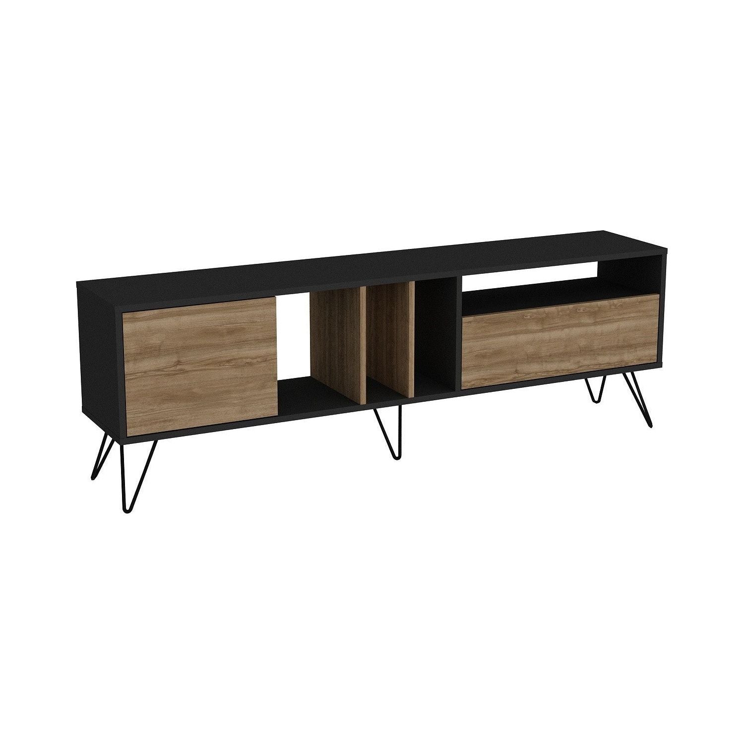 Comoda TV Mistico, alun/negru, PAL melaminat/metal, 180x36x59 cm