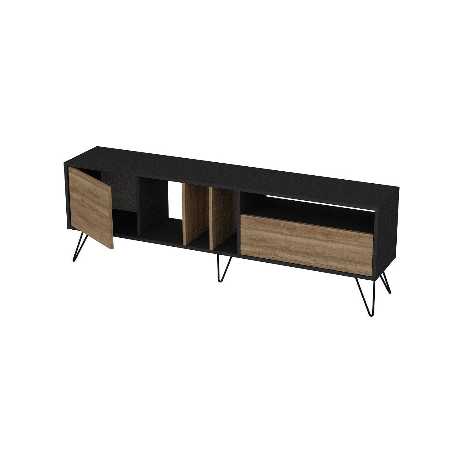 Comoda TV Mistico, alun/negru, PAL melaminat/metal, 180x36x59 cm