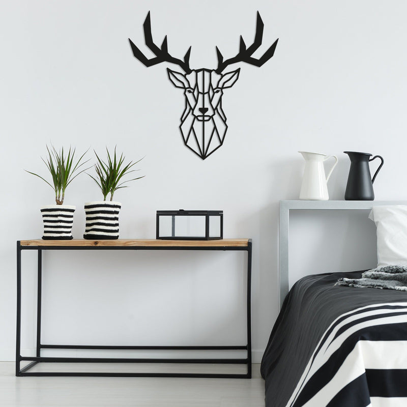 Decoratiune perete Deer2, negru, metal, 51x51 cm