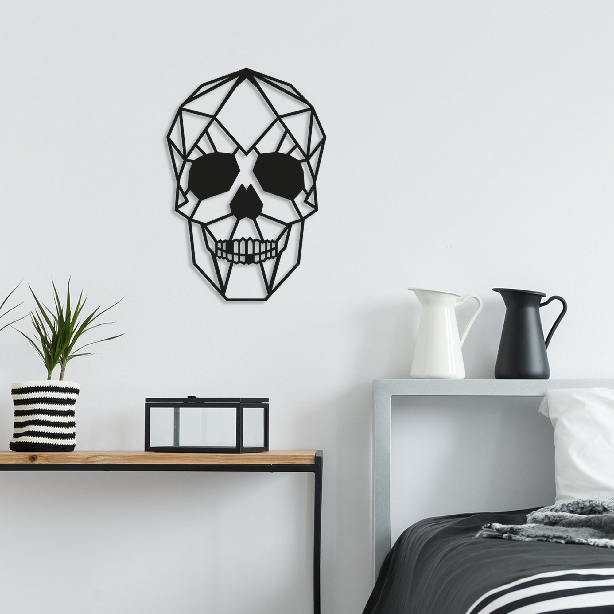 Decoratiune perete SKULL, negru, metal, 35x50 cm