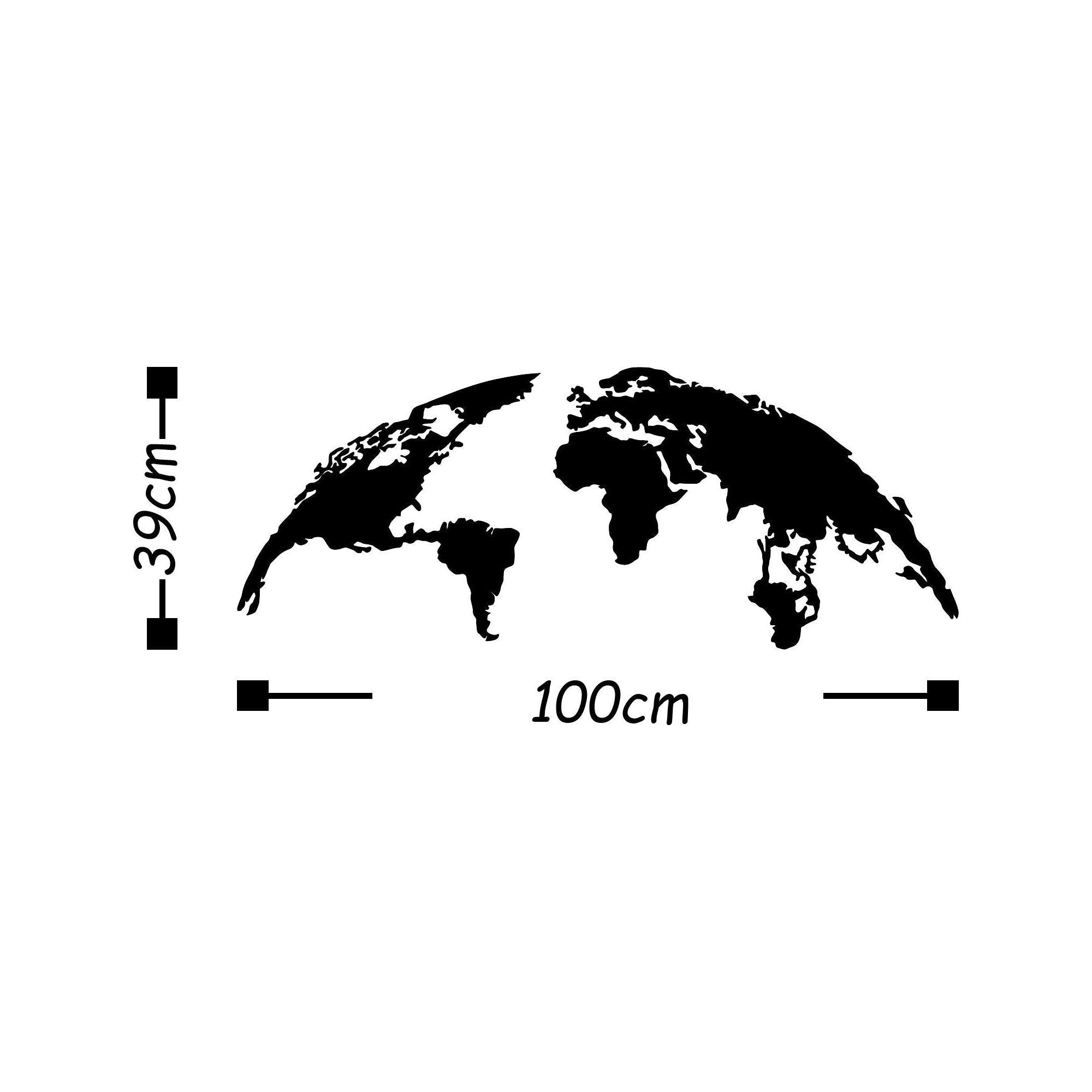 Decoratiune perete WORLD MAP SMALL, negru, metal, 100x39 cm