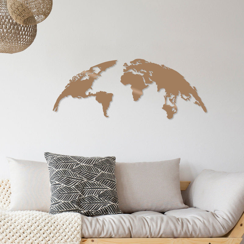 Decoratiune perete WORLD MAP SMALL, cupru, metal, 100x39 cm