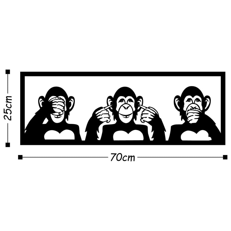 Decoratiune perete Three Monkeys - M, negru, metal, 70x25 cm