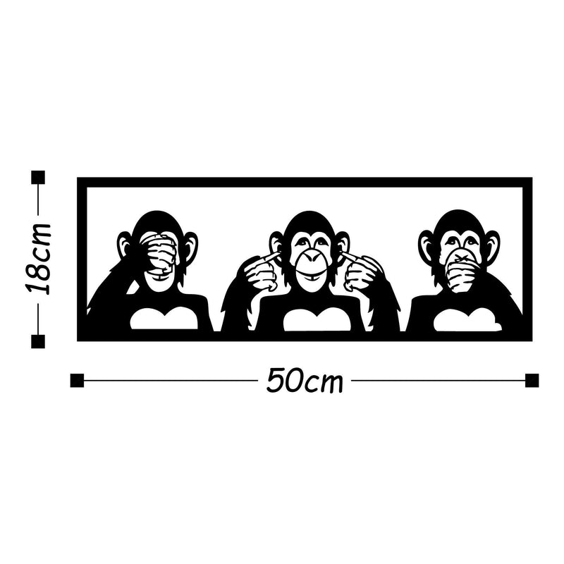 Decoratiune perete THREE MONKEYS-S, negru, metal, 50x18 cm