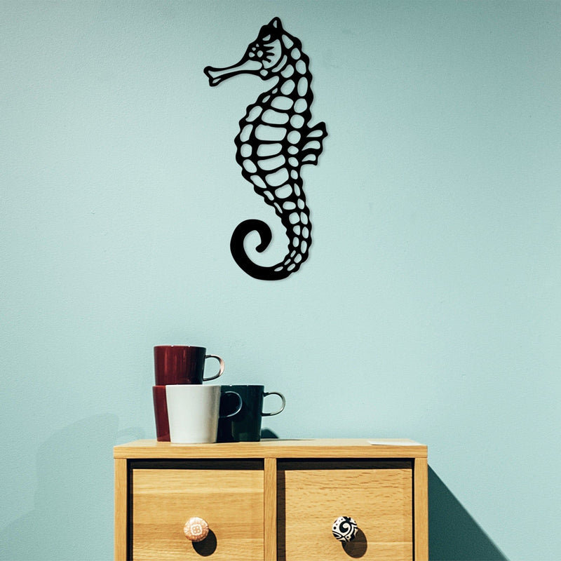 Decoratiune perete SEAHORSE, negru, metal, 25x53 cm