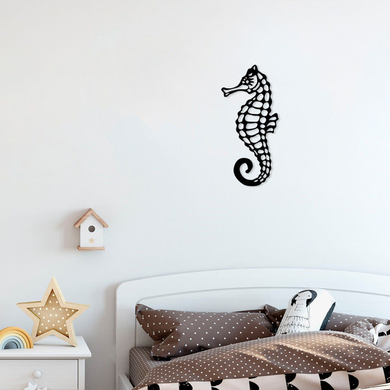 Decoratiune perete SEAHORSE, negru, metal, 25x53 cm