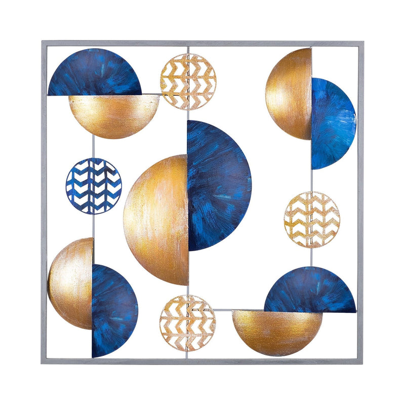 Decoratiune perete Vizon, auriu/albastru, metal, 55x55 cm