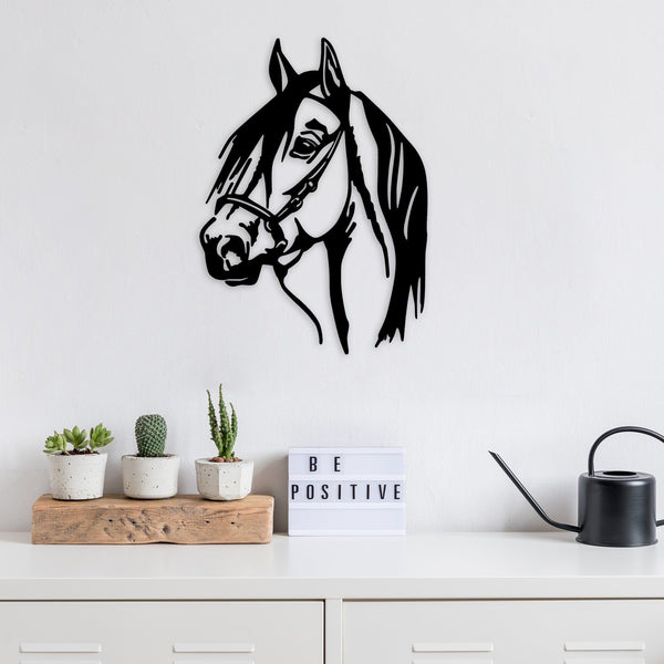 Accesoriu decorativ de perete Horse Head, 100% metal, negru, 40x55 cm