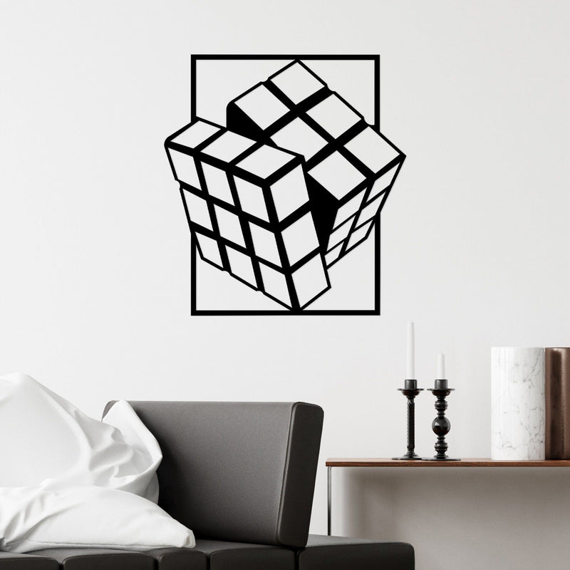 Decoratiune perete RUBIK'S CUBE, negru, metal, 64x69 cm