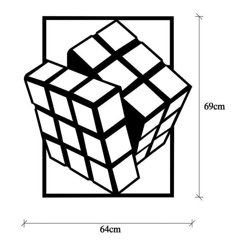 Decoratiune perete RUBIK'S CUBE, negru, metal, 64x69 cm