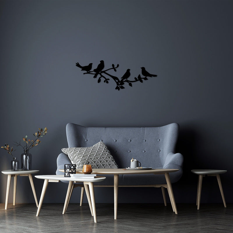 Accesoriu decorativ Birds On The Branc, negru, metal, 70x26 cm