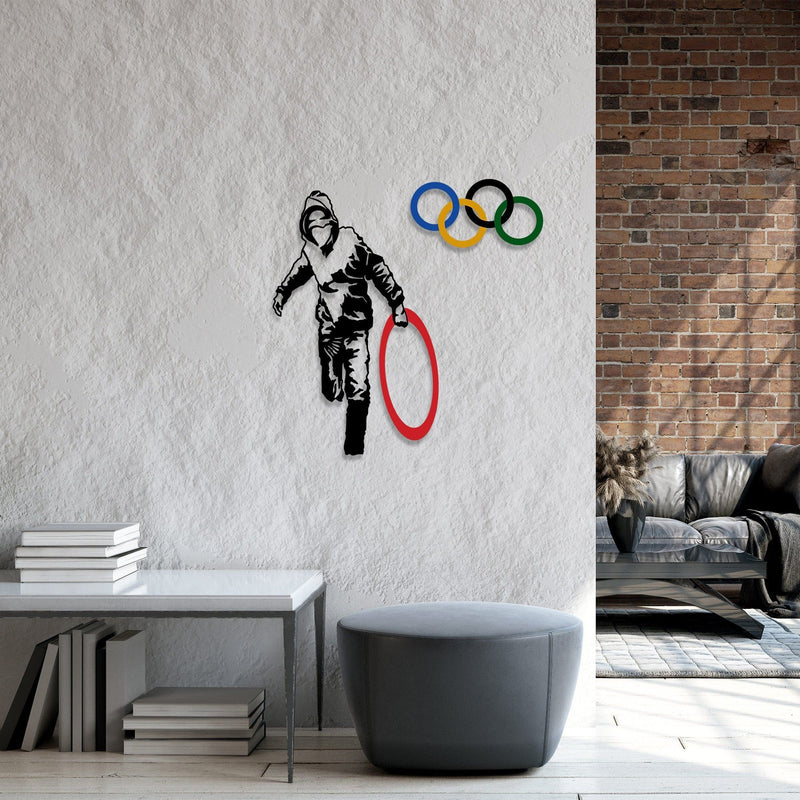 Accesoriu decorativ Banksy-7, negru, metal, 62x61 cm