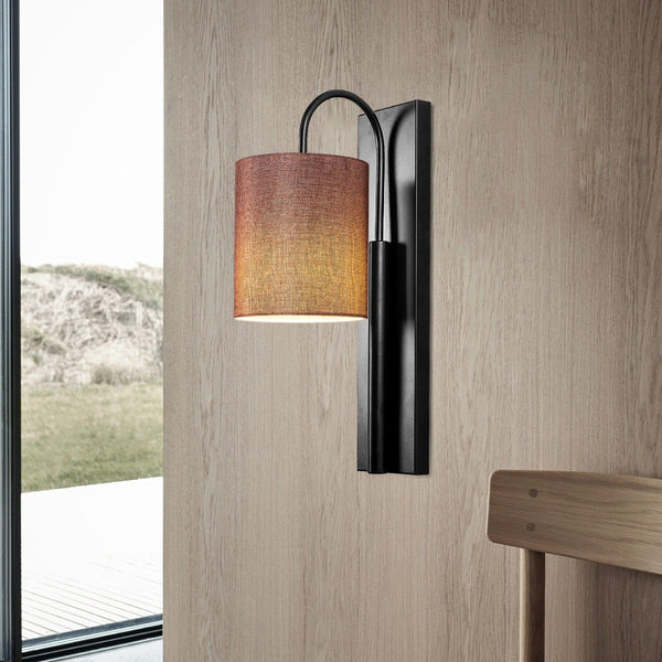 Lampa de perete Baston-3462, negru/maro, metal/material textil, 14x20x42 cm