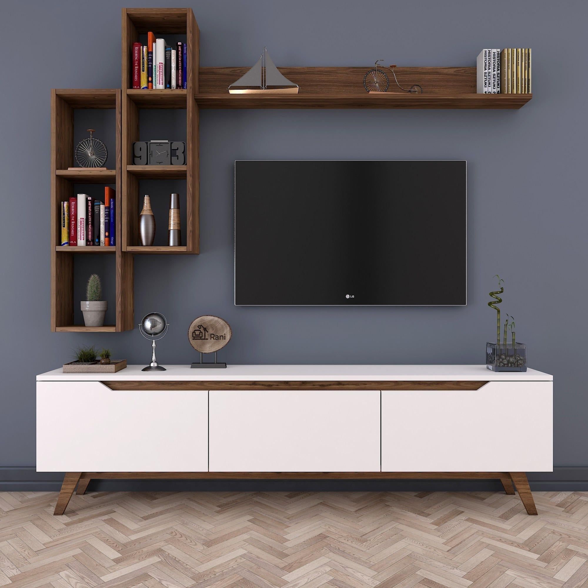 Mobilier living 893RAN1239, alb/nuc, PAL melaminat, 4 piese