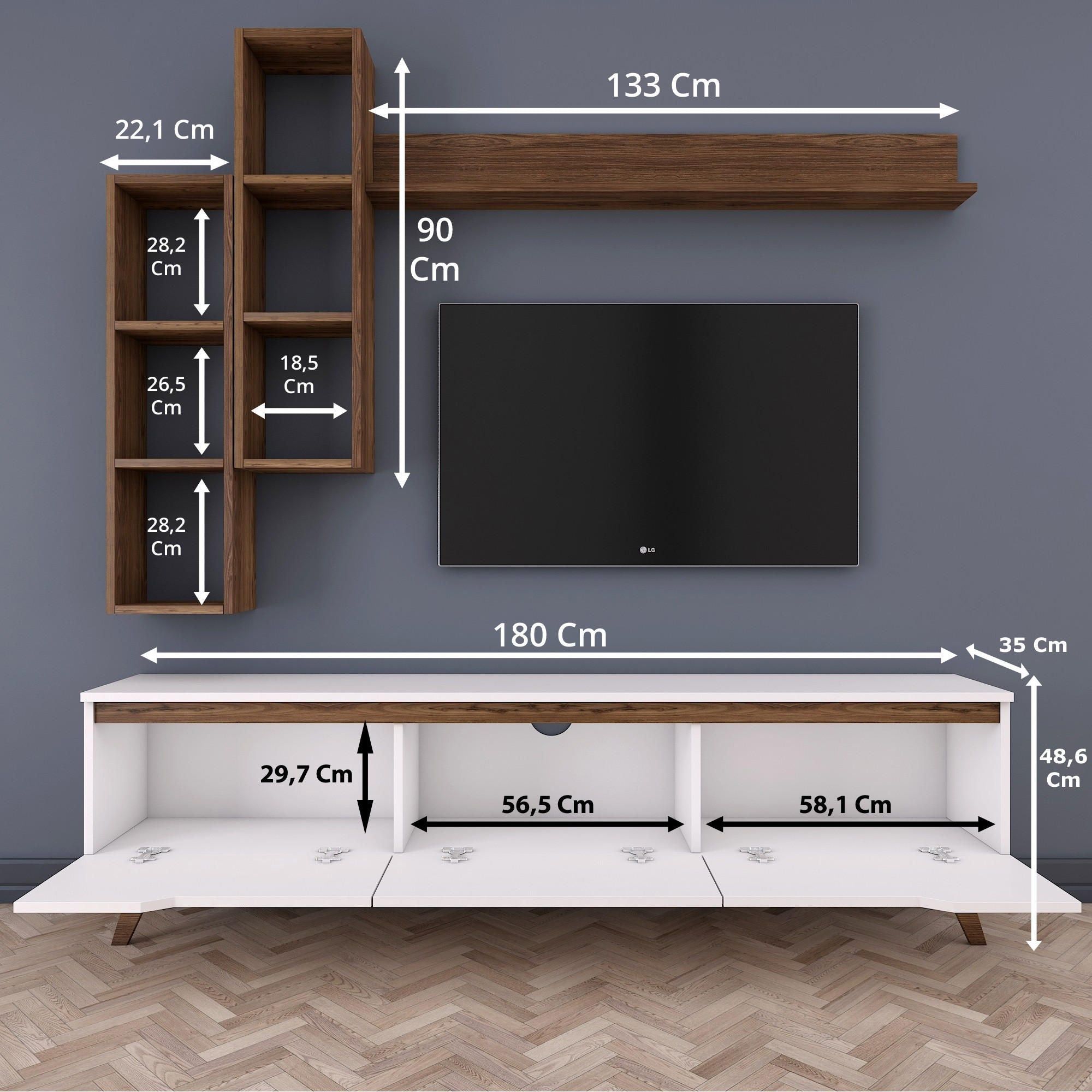 Mobilier living 893RAN1239, alb/nuc, PAL melaminat, 4 piese