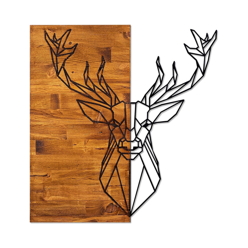 Decoratiune perete Deer1, lemn/metal, 30 x 40 cm