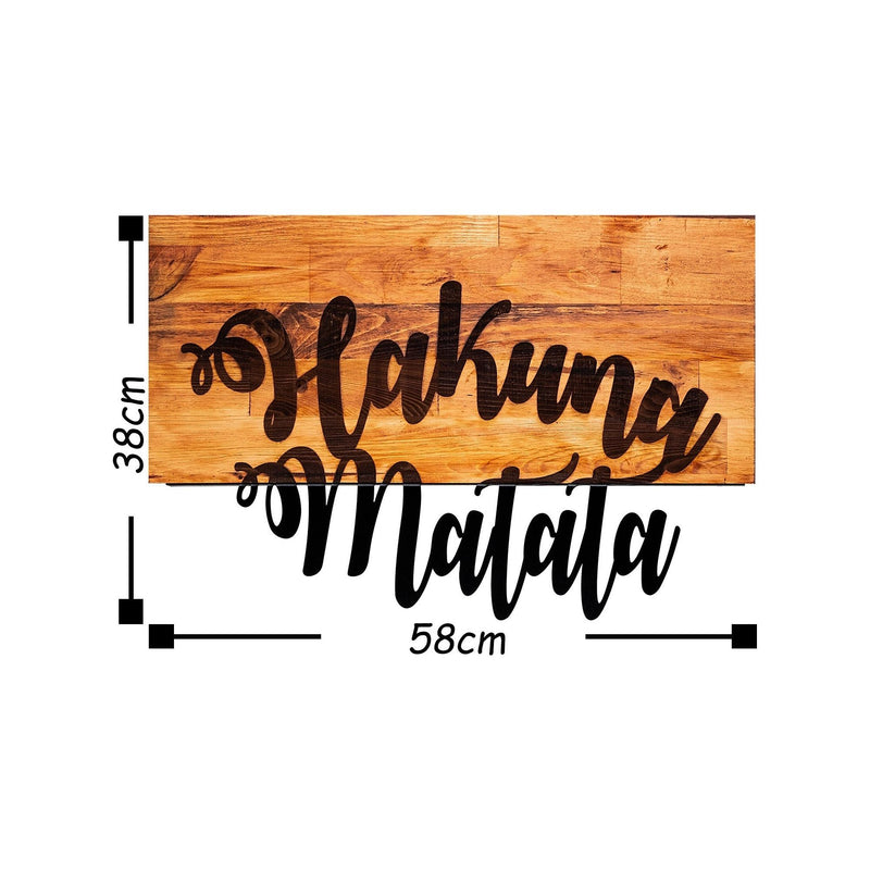 Decoratiune perete Hakuna Matata, nuc/metal, lemn/metal, 58x38 cm