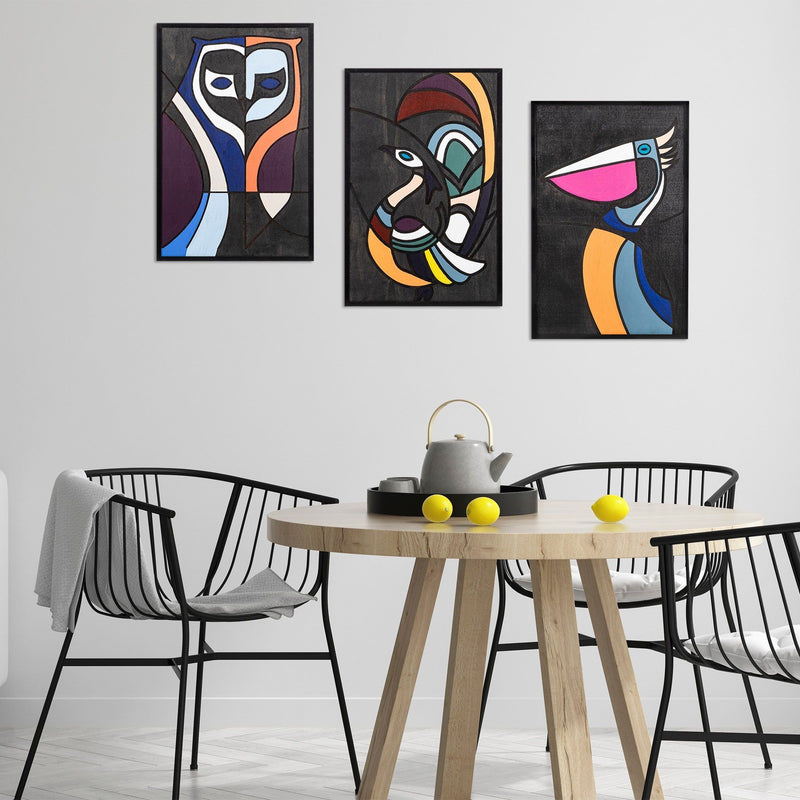 Set 3 tablouri Fo World 1, multicolor, lemn, 39x59 cm