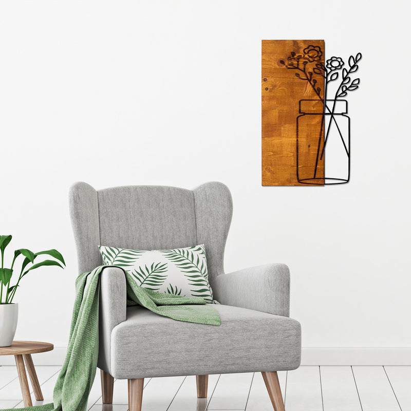 Accesoriu decorativ Cicek1, negru/stejar, lemn/metal, 40x58 cm