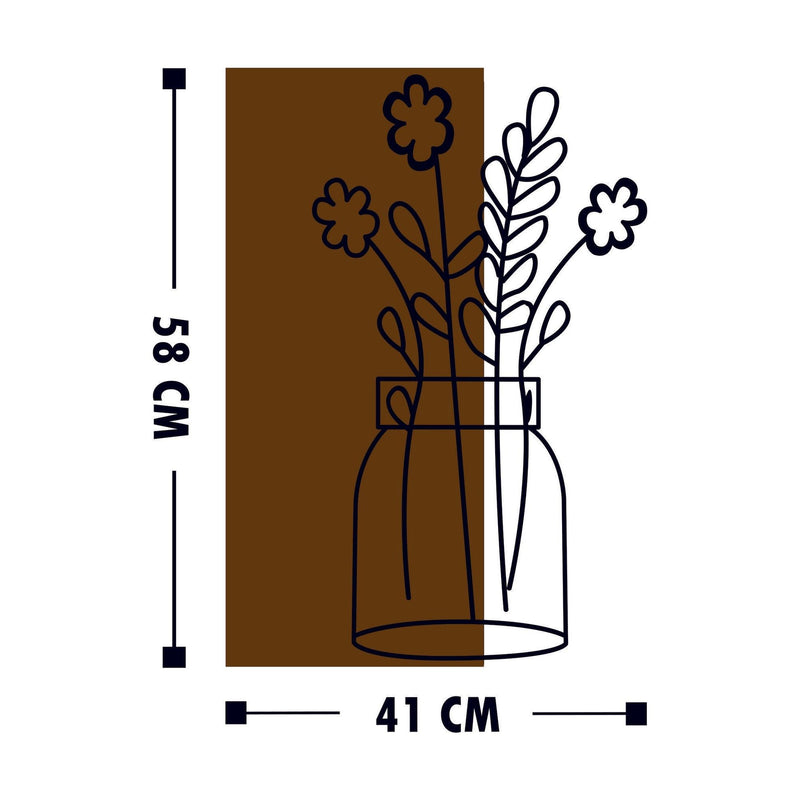 Accesoriu decorativ Cicek2, stejar/negru, lemn/metal, 41x58 cm