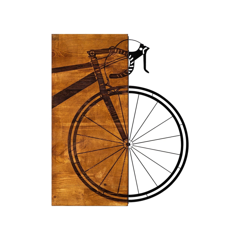 Decoratiune perete Bisiklet, lemn/metal, maro/negru, 45 x 58 cm