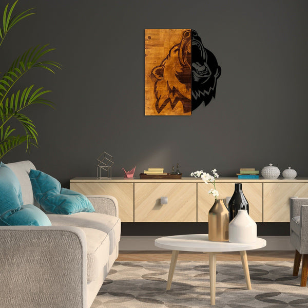Decoratiune perete Ayi 2, nuc/negru, lemn/metal, 49x58 cm