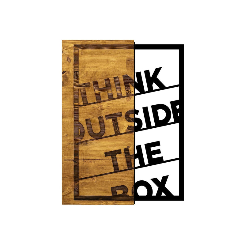 Decoratiune perete THINK OUT THE BOX, stejar/negru, lemn/metal, 42x58 cm