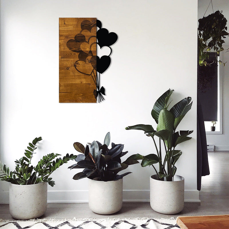 Accesoriu decorativ Love, negru/nuc, lemn/metal, 39x58 cm