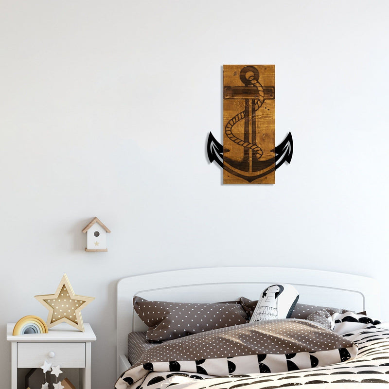 Accesoriu decorativ Anchor, negru/stejar, lemn/metal, 41x58 cm
