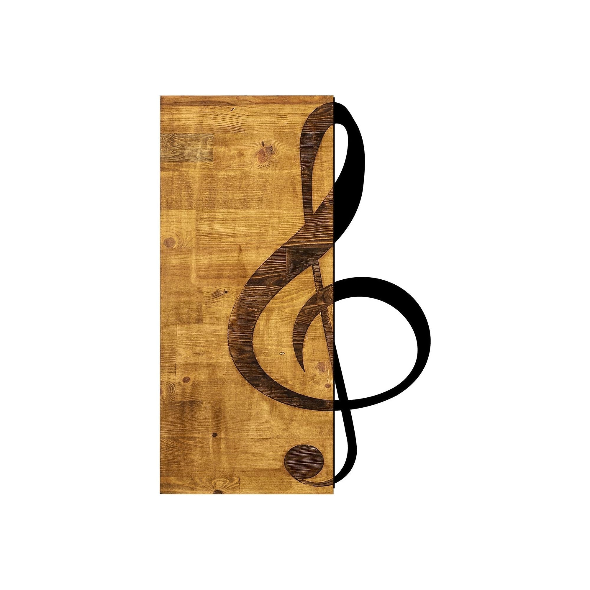 Decoratiune perete TREBLE CLEF, stejar/negru, lemn/metal, 39x58 cm