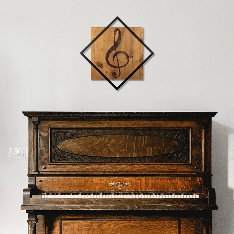 Decoratiune perete Music, stejar/negru, lemn/metal, 54x54 cm