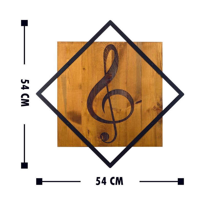 Decoratiune perete Music, stejar/negru, lemn/metal, 54x54 cm